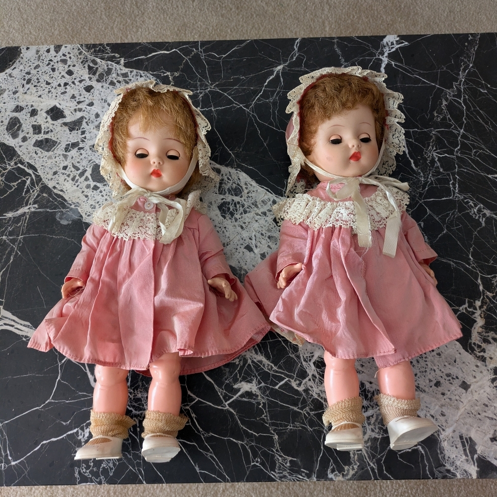 2 Vintage Dolls 1950's.  Eyes Open/Close Arms & Legs Move.  Original Clothing.